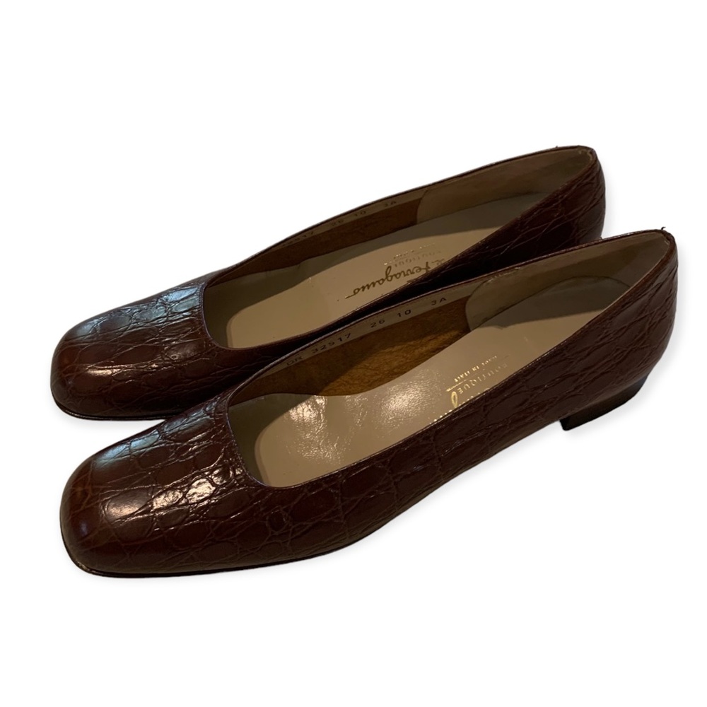 Vintage SALVATORE FERRAGAMO Brown Block Heel Pump 10